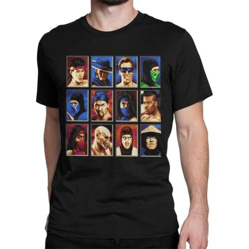 Vintage Mortal Kombat II Tees Genesis Character Select 16 Bit TShirt Retro Gamer Collage T-Shirts Men Cotton Tees Streetwear