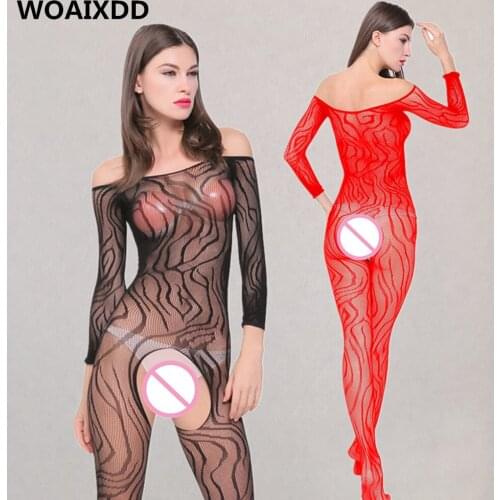 WOAIXDD Hot Bodystocking XXXL Body Sexy Lingerie Crotchless Mesh Fishnet Black Lingerie Sex Porn Erotic Bodysuit Women Underwear
