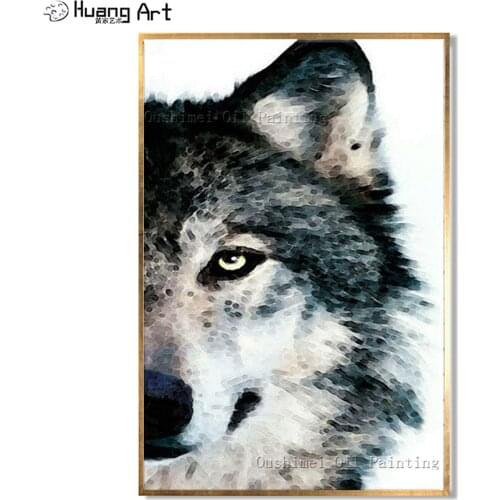 Artist Directly Supply High Quality Hand-painted Gray Wolf Oil Painting On Canvas Modern Abstract Wolf Head Canvas Painting