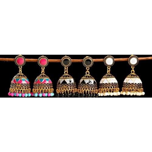 Indian Jhumka Gypsy Jewelry Sliver Boho Vintage Ethnic Oxidized Earrings Big Hollow Dangle Hanging Earrings For Women Afghan