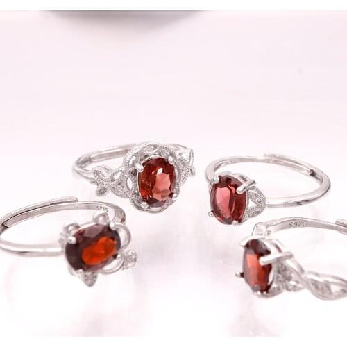Red garnet rings oval stone set open adjustable ring zircon women fashion jewelry gift
