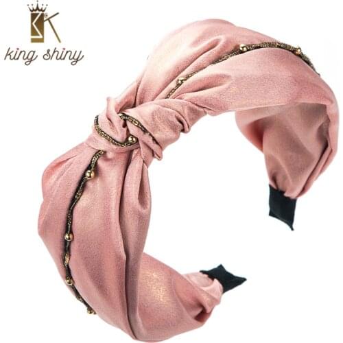 King Shiny Temperament Korean Shiny Fabric Bowknot Headband Elegant Center Cross Twisted Hairband Girl Party Jewelry Tiara Bezel