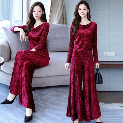 Womens Sweater Suits and Sets Turtleneck Long Sleeve velet warm Sweaters+Long wide-legs pants 2PCS Sets Winter Costume