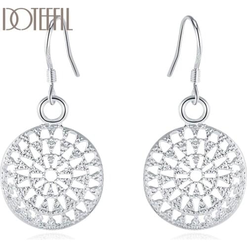 DOTEFFIL 925 Sterling Silver Round Earrings For Women Wedding Jewelry Retro Earrings