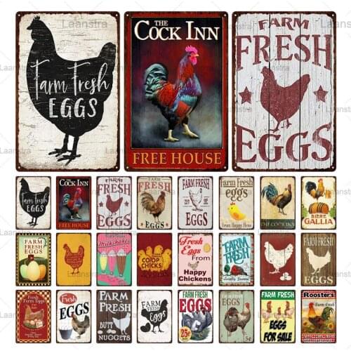 Metal Iron Tin Sign Farm Decor Chicken & Fresh Eggs For Sale Vintage Poster Decor For Market Farm Kitchen Restaurant Decor Board
