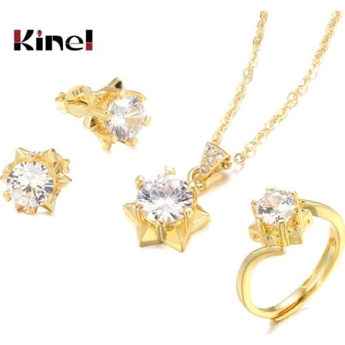 Kinel Fashion Natural Zircon 18K Gold Bridal Wedding Jewelry Sets Star Ring Necklace Earring Women Fine Jewelry Crystal Gift