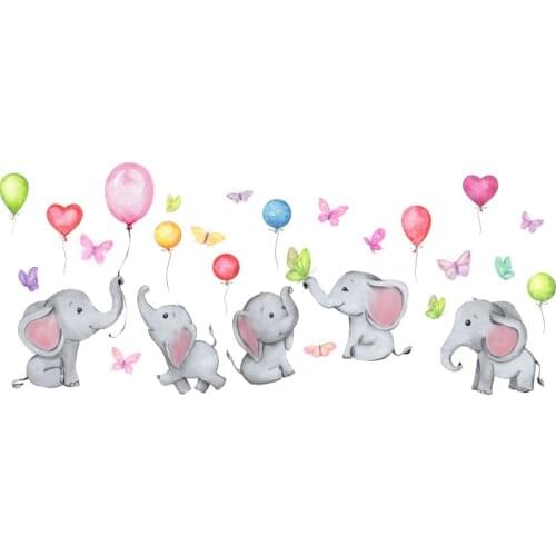 Cartoon elephant balloon Wall Sticker for baby kids room Home decoration Bedroom living room wallpaper cute nursery stickers
