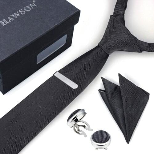 HAWSON Mens Necktie Set with Tie Clip Handkerchief & Button Cover CuffLinks in Gift Box