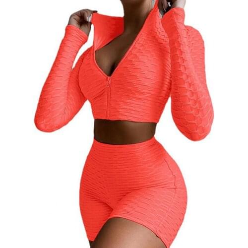 Skinny Women Tracksuit Solid Color Stand Collar Sportswear Sexy Crop Top Shorts Slim Sport Yoga Sets спортивный костюм женск