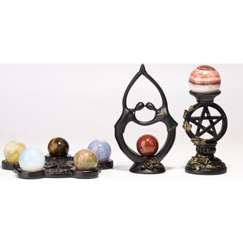 Pentagram Flower Relief Couples Resin Crystal Ball Base Ornament Energy Ball Quartz Gem Display Pedestal Home Feng Shui Decor