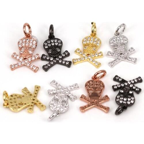 Pirate skull with cross bone charm Micro Pave charm / Clear Cubic Zirconia charms in gold/rose gold/silver colour,jewlery s