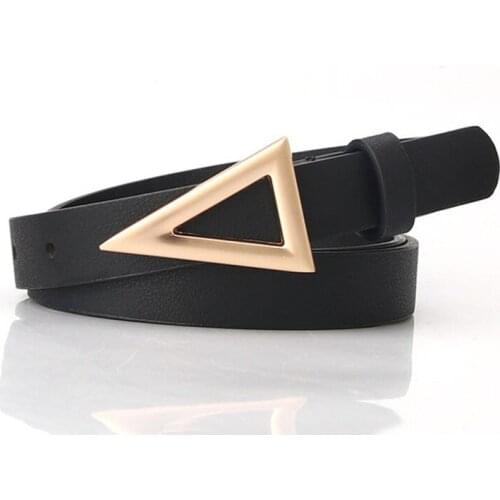 PU Leather 1.9cm*107cm Waistband Female Triangle Metal Buckle Strap Lady Vintage Women Solid Belt Thin Narrow Belts