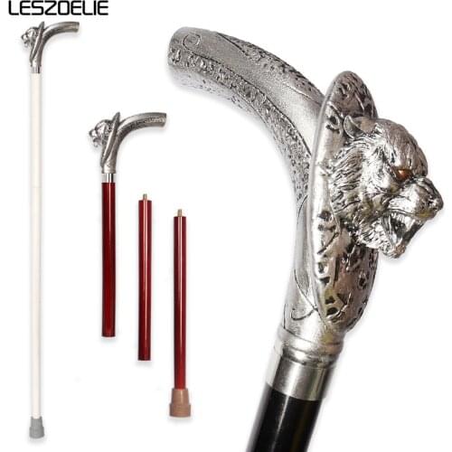 Silver Tiger Head Resin Handle Wooden Walking Stick 2021 Ferocious Animal Man Fashion Walking Cane Women Party Decorative Stick