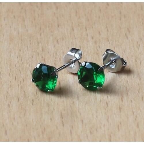 316 L Stainless Steel Stud Earrings No Fade Allergy Free With 6mm Green Zircon Classical Jewelry For Men And Women