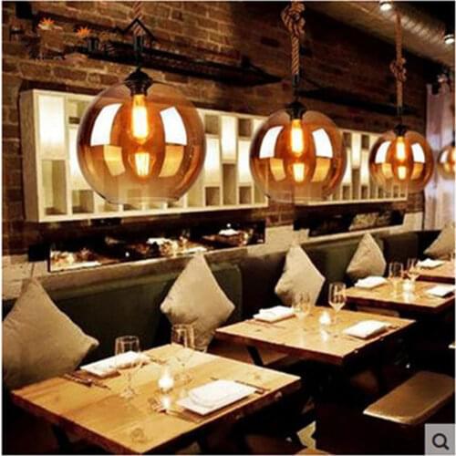 Modern loft American personality hemp rope retro lighting bar table restaurant lamp creative glass clothing store chandelier