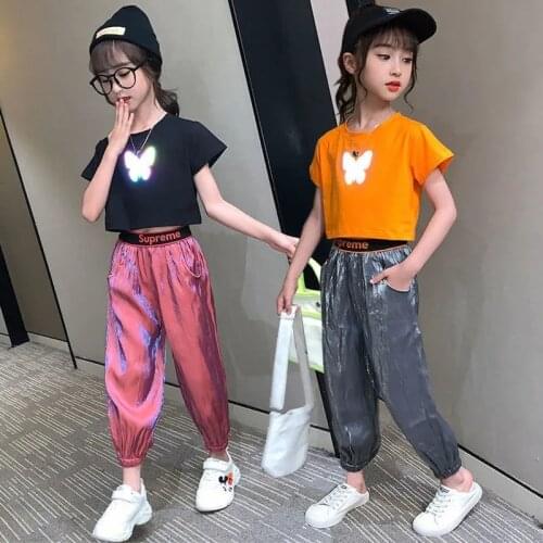 Girls Hip Hop Sweatshirt 2 Pcs Set Crop Top Kids Children Streetwear Sport Jogger Pant Outfits Teenage Jazz Street Dance Clothes