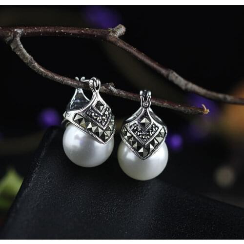 Unique ladys beautiful NICE VINTAGE RED CORAL 925 SILVER MARCASITE EARRINGS Natural stone bread Earing big earrings