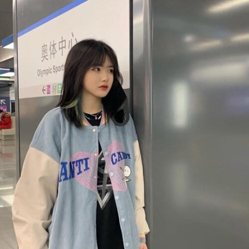 Corduroy Baseball Shirt Ladies Traf Cardigan Top Loose Retro Wild Cardigan Womens Jacket veste femme colorblock