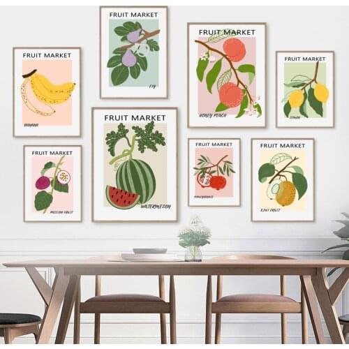 Vintage Kiwi Mango Lemon Peach Fig Banana Dragon Fruit Posters And Prints Wall Art Canvas Painting Pictures Dining Room Decor