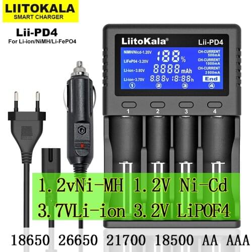 Liitokala Lii-PD4 PL4 PD2 18650 3.7V Li-ion charger 1.2V NiMH battery21700 18350 18500 AAA LiFePO43.2V 3.85V cargador 26650