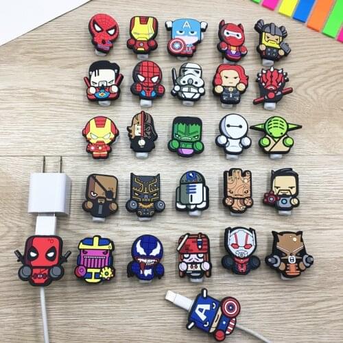 100pcs Marvel USB Cable Protector Management Data Line Organizer Clip Protetor De Cabo Cable Winder For iPhone Samsung Huawei