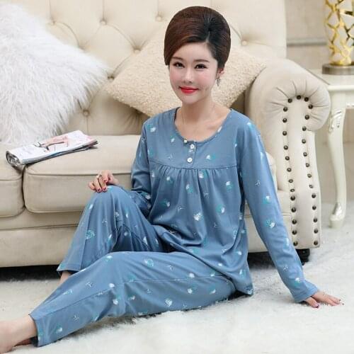 Female Sleepwear Two Pieces Set Pajamas Women Autumn Pijama Mujer Long Sleeve Plus Size M-4XL Pyjama Knitted Cotton Women Pajama