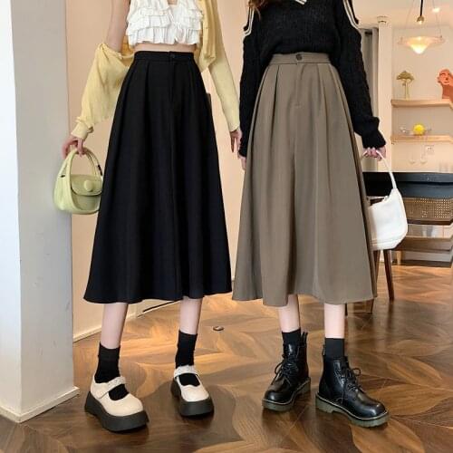 Womens Vintage Clothes Long Skirts Black Harajuku High Waist Streetwear 2021 fall winter Fashion Elastic Preppy Style Midi Skirt