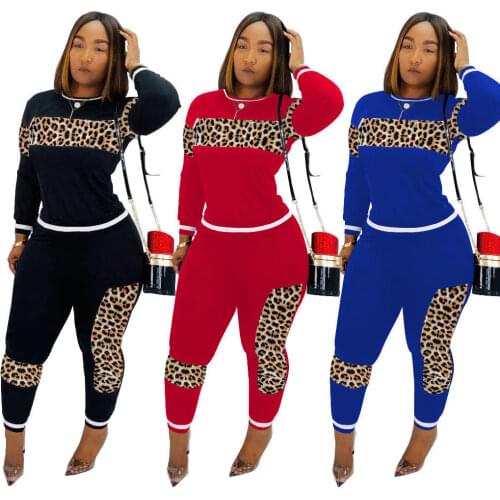 Two Piece Set Top and Pants Matching Set Leopard Women Gym Jogger Sport Sets Two Piece Tracksuit Set 2021 Sweat Suits Outfits