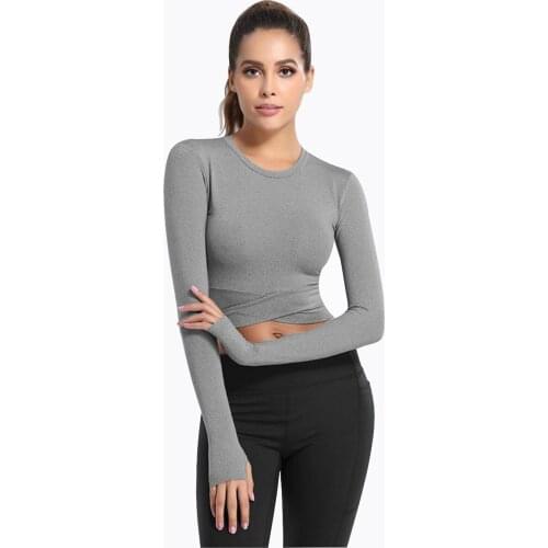 Women Sports Yoga Crop Top For Fitness Long Sleeves Female T-shirt Gym Sportswear Stretch Ladies Shirt Workout Cropped Feminino