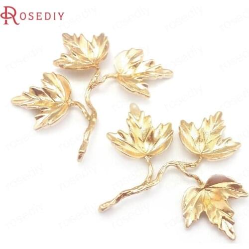 40256)10PCS 35x41MM 24K Champagne Gold Color Brass Maple Leaf Charms Pendants Jewelry Making Supplies Diy Findings Accessories
