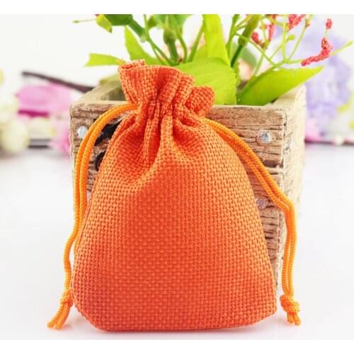 13*18cm 50pcs Plain orange linen jute bag drawstring jewelry package bag small gift bag cute Wedding packaging bag