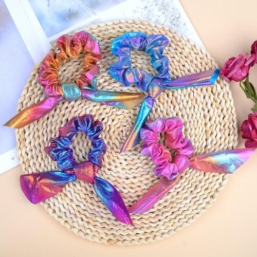 2 Pcs/lot Glitter Scrunchies Rabbit Ear Bow Knotted Elastic Hair Bands Hair Ropes Girls Ponytail Headwear Women Hair Accessories