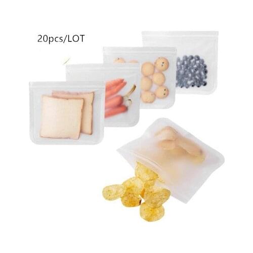 20Pcs/Set Silicone Storage Bag Food Storage Containers Reusable Silicone Food Storage Bags Stand Up Zip Shut Bag Cup Fresh Bag