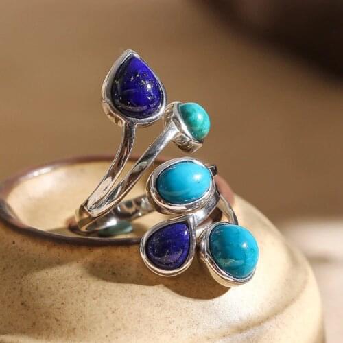 S925 silver jewelry fashion elegant lady Phoenix stone collocation Lapis Ring