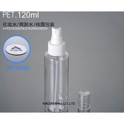 300pcs120ml Clear Empty Plastic PET Refillable Lotion Spray Bottle with Black or white Nozzles Cosmetic Containers