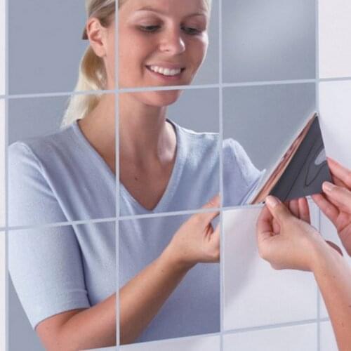 6/9/16PCS Acrylic Square Mirror Wall Stickers Wallpapers Self Adhesive Removable Hexagonal Mirror Sheet