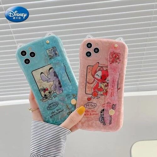 Cartoon Disney Stitch Shell Pattern Phone Case For iphone X XS MAX XR Wristband bracket Cover For iphone 11 12 Pro Max 7 8 Plus