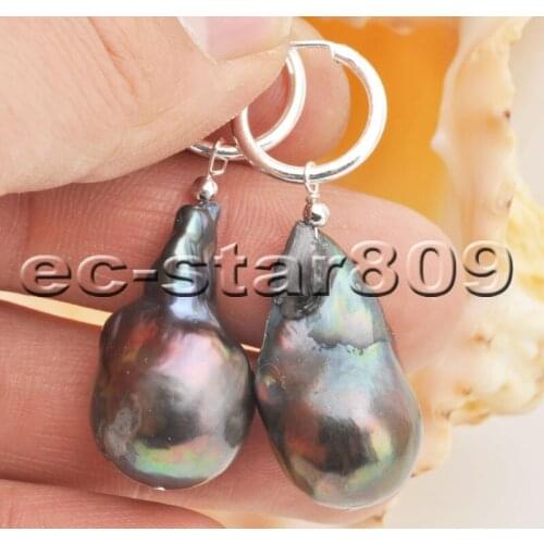 D0341 Big BAROQUE & DROP KESHI Reborn Pearl Dangle Earring 925SILVER