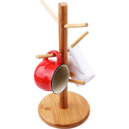 Tree Shape Wood Coffee Tea Cup Rack Storage Holder Stand Home Kitchen Mug Hanging Display Drinkware Shelf With 6 Hooks