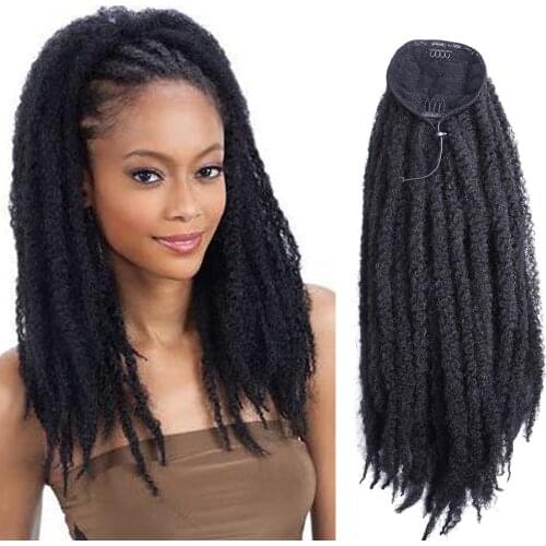 Long Curly Drawstring Ponytail Wig Crochet Marley Braids Twist Hairpiece for Women Synthetic Clip in Hair Extensions