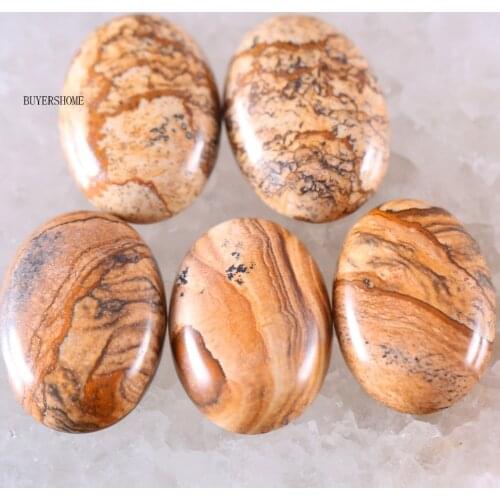 For Jewelry Making Necklace Pendant Bracelet Earrings 18x25MM Oval Natural Stone Bead Picture Jaspe CAB Cabochon 5Pcs K569
