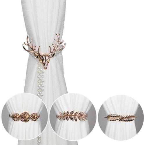 Nordic Style Deer Leaf Head Elastic Curtain Buckle Rope Straps Concealed Clasp Rod Accessories Hook Holder Home Decorations