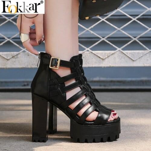 Eokkar 2019 Gladiator Sandals Platform Block High Heel Pumps Peep Toe All Match Summer Women Sandals Ladies Pumps Size34-39