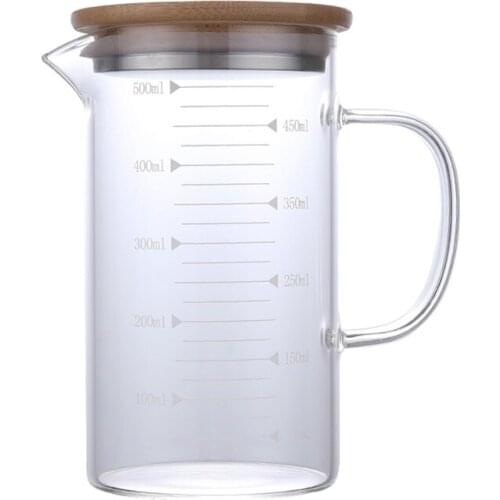 Graduated Beaker Mug with Handle and Durable Bamboo Lid Borosilicate Glass Multi-Function Food Grade Measuring Cup