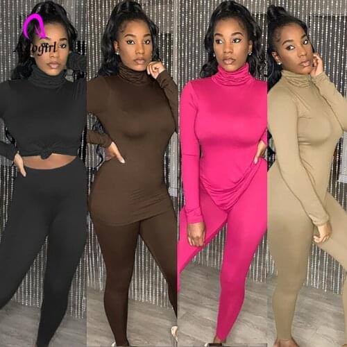 Warm Fleece Inside Women 2 Piece Matching Sets Sweat Suits Long Sleeve Top Skinny Jogging Pants 2021 Clothes Sexy Sporty Outfits