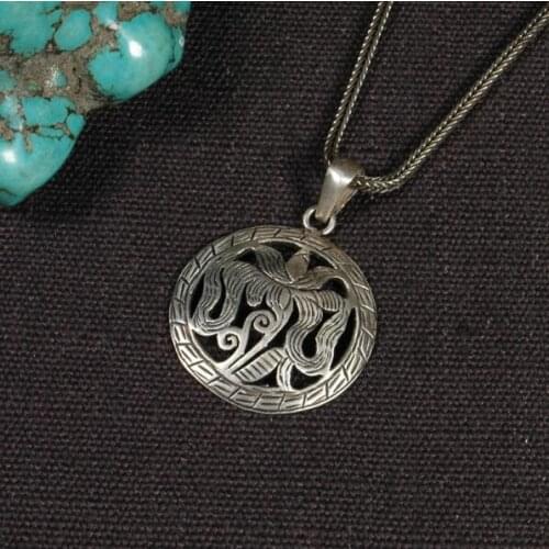 Handmade 925 Silver Nepalese Lotus Pendant Necklace Small Tibetan Lotus Pendant Silver Good Luck Amulet