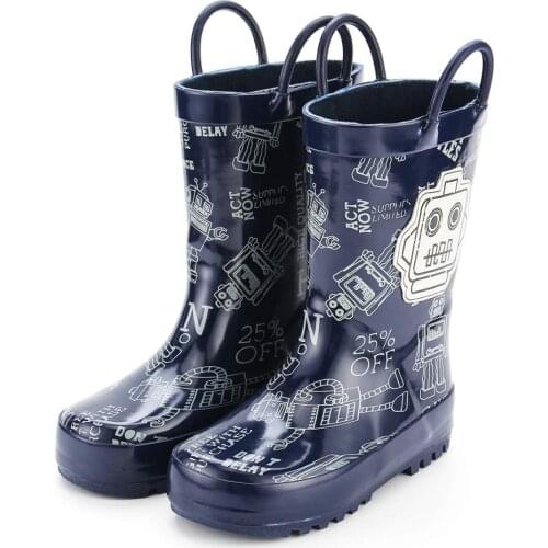 KushyShoo Rain Boots Kids Waterproof Childrens Rubber Boots 3D Cartoon Robot Printed Toddler Boy Rainboots Kalosze Dla Dzieci