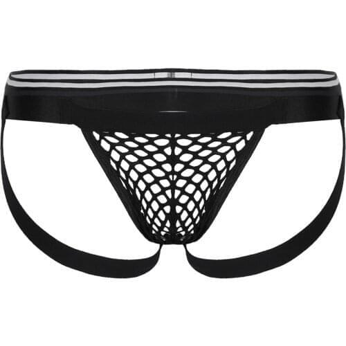 Mens Exotic Lingerie Panties Low Fishnet Jockstraps T-back Briefs Underwear Open Butt Sissy G-string Thong Openwork Underpants