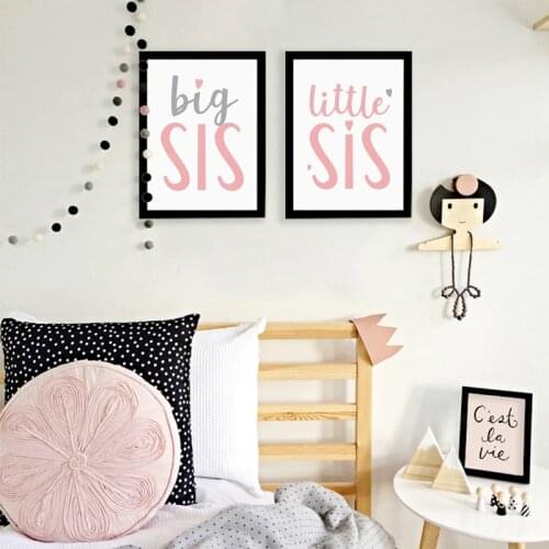 Little Sister Quote Poster Canvas Print Wall Art Decor , Big Sister Canvas Painting Wall Pictures For Sisters Room Decoration