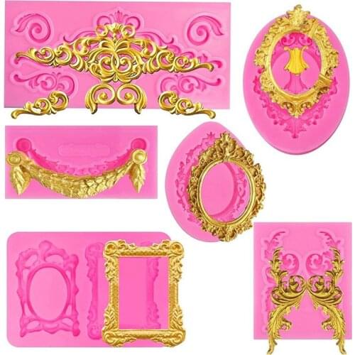 3D Embossed Flower Lace Mold Vintage Photo Frame Fondant Silicone Mold Cake Decoration Tools For Paper Cup Cake Decoration